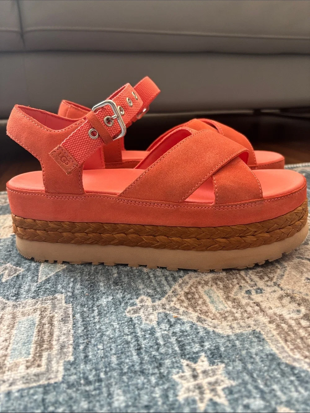 UGG Coral Suede Platform Sandal with Braided Espadrille Sole